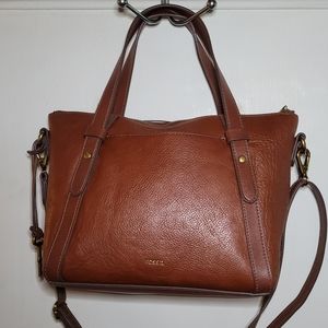 Fossil Avondale Leather Satchel Handbag Brass Hardware